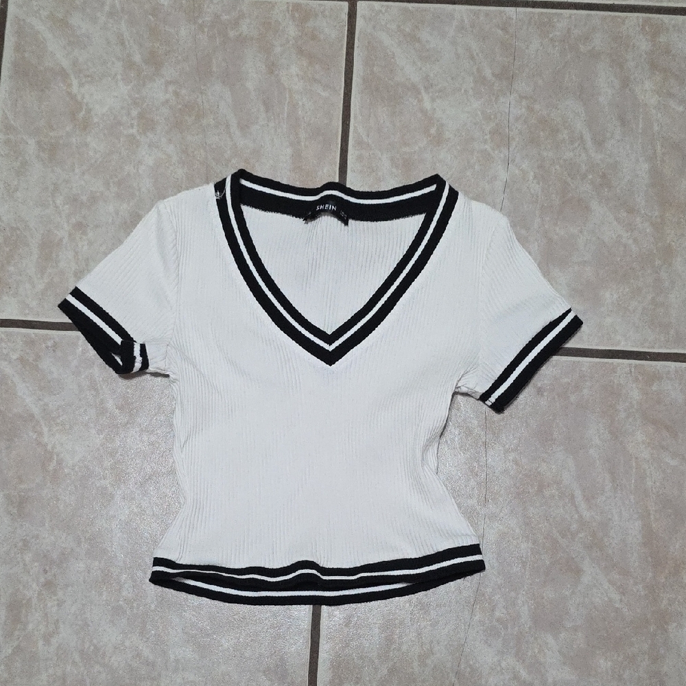 SHEIN White and Black Crop Ribbed T-Shirt Bundle(5)